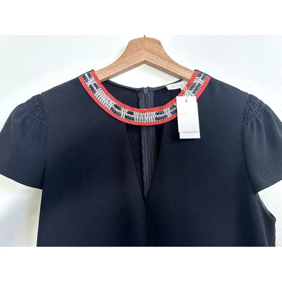 Maje Fraiche Keyhole Black Embroidered Short Sleeve Blouse size 2 $345 - Picture 10 of 15